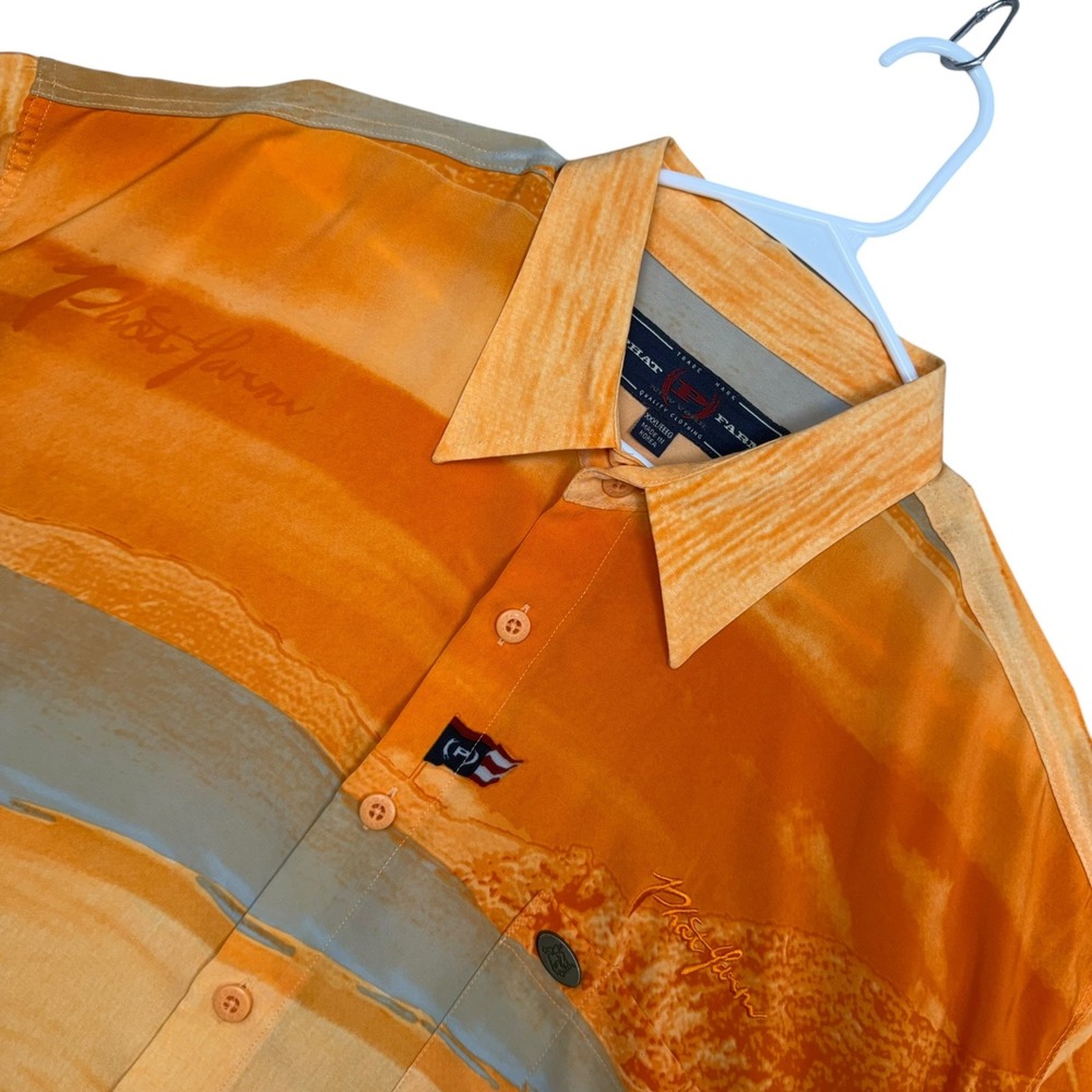 Phat Farm Button Down Shirt Mens XXXL Orange Y2K Graphic Logo Short Sleeve